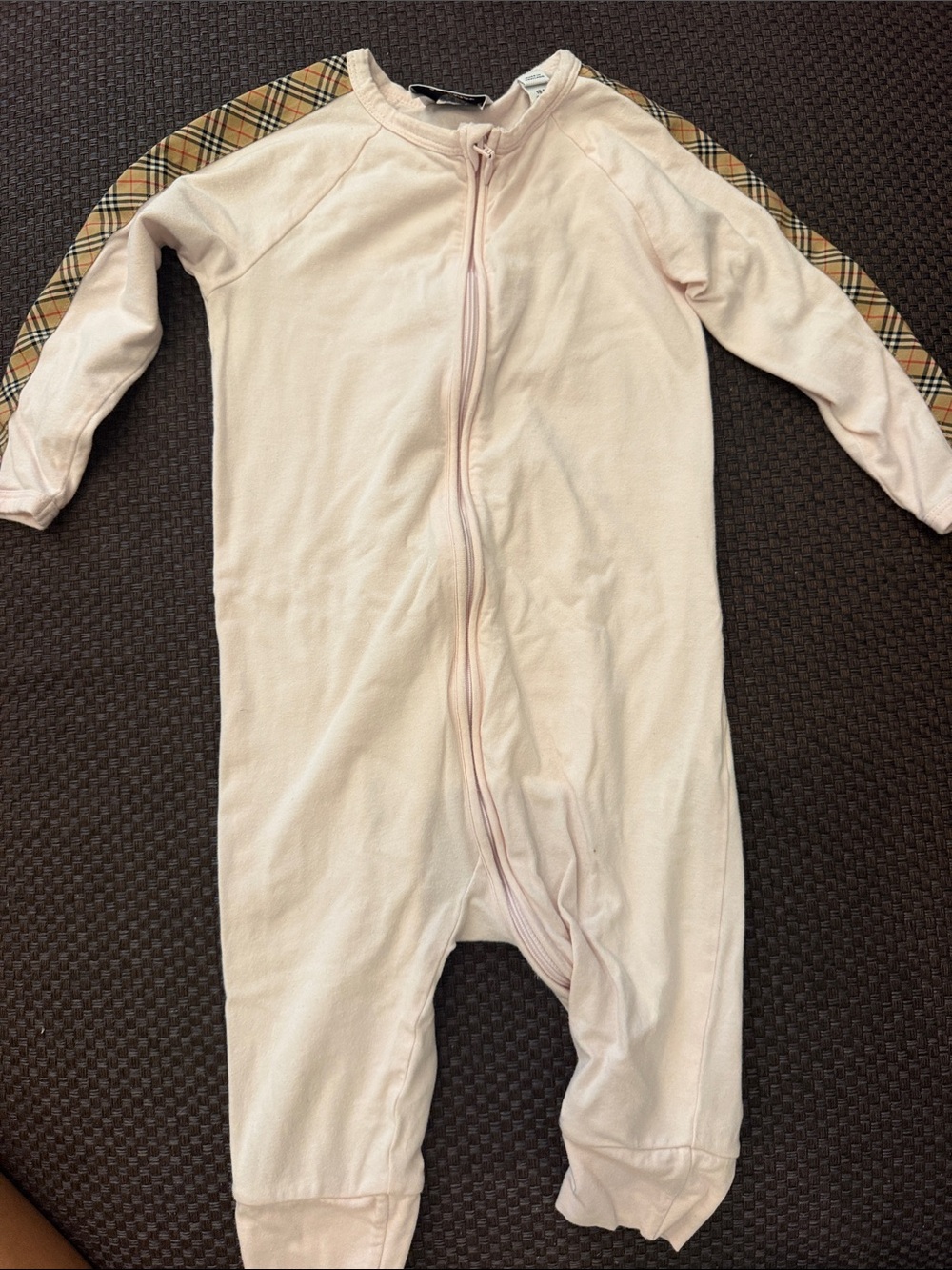 Burberry Light Pink Zip-Front Baby Footie